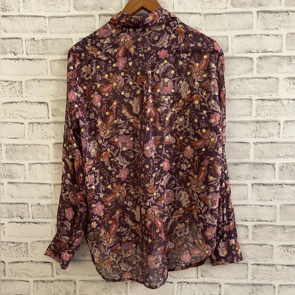 NWT!! Women’s Olivaceous purple blush gold shimmer button down top, Small - Picture 2 of 7